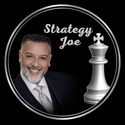 Strategy Joe badge with a silver chess king