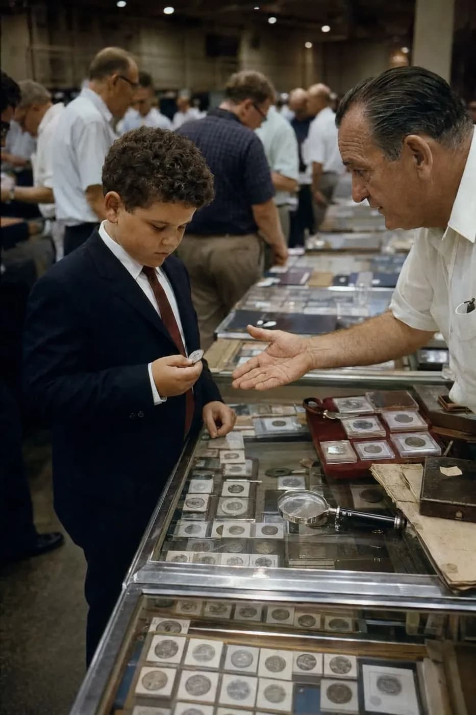 Young Joe trading coins with a dealer