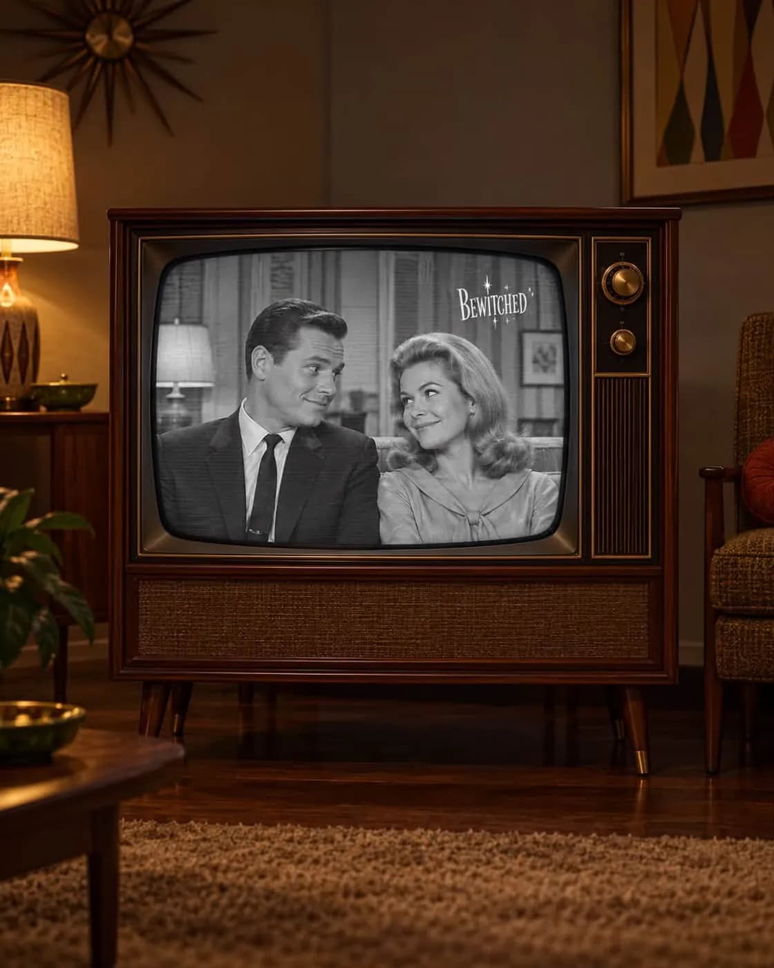 A vintage 1960s television in a living room
